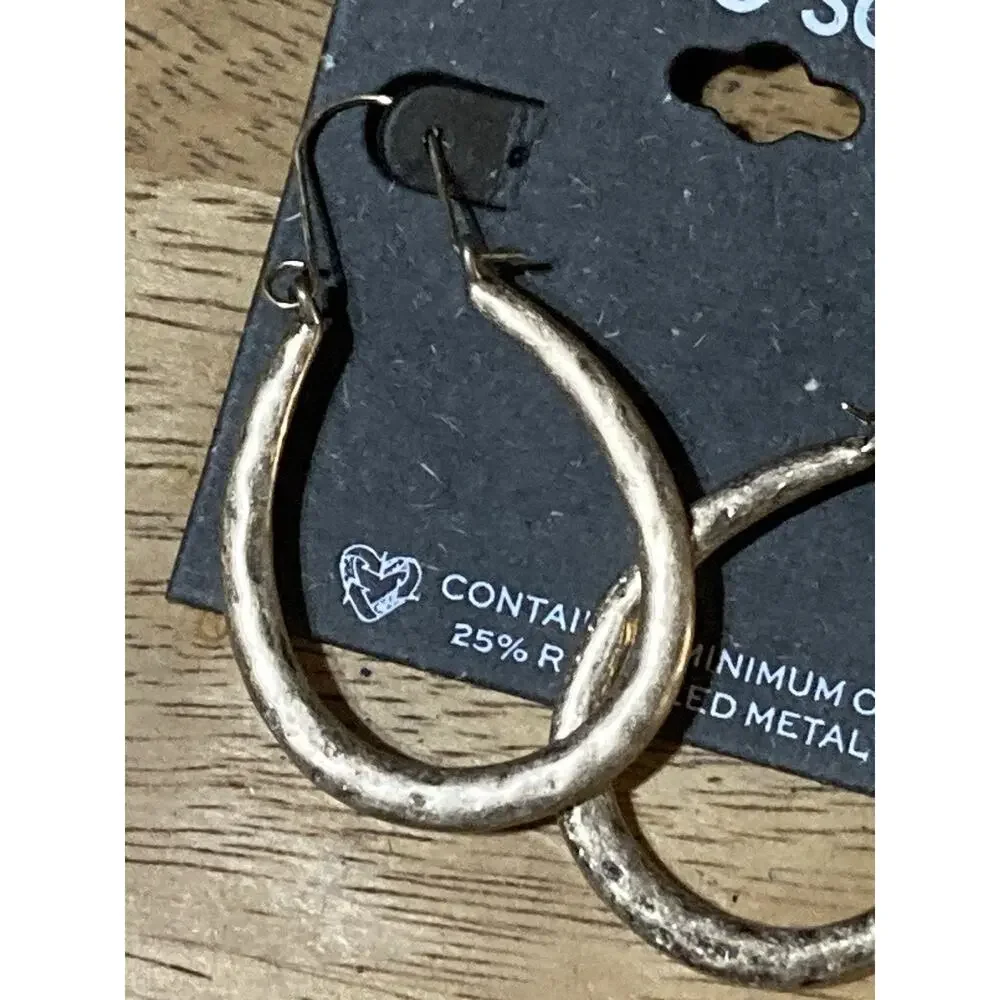 The Sak Matte Gold Tone Dangle Earrings‎ Oval Set Of 2 NEW